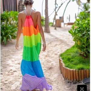 Pitusa Revolve Popsicle Rainbow Maxi Halter Top Dress Petite Size 6-14